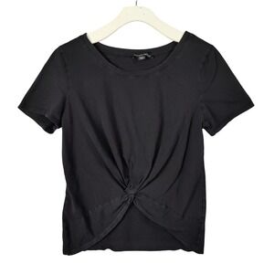 Boston Proper Twist Front T-Shirt Casual Short‎ Sleeve Top Black Womens Size M